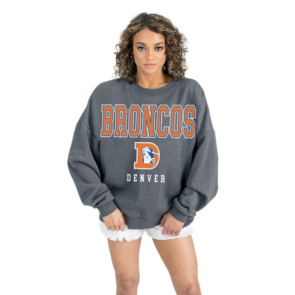 Women's Gameday Couture Charcoal Denver Broncos Bring Your Energy Oversized Premium Fleece Pullover Sweatshirt