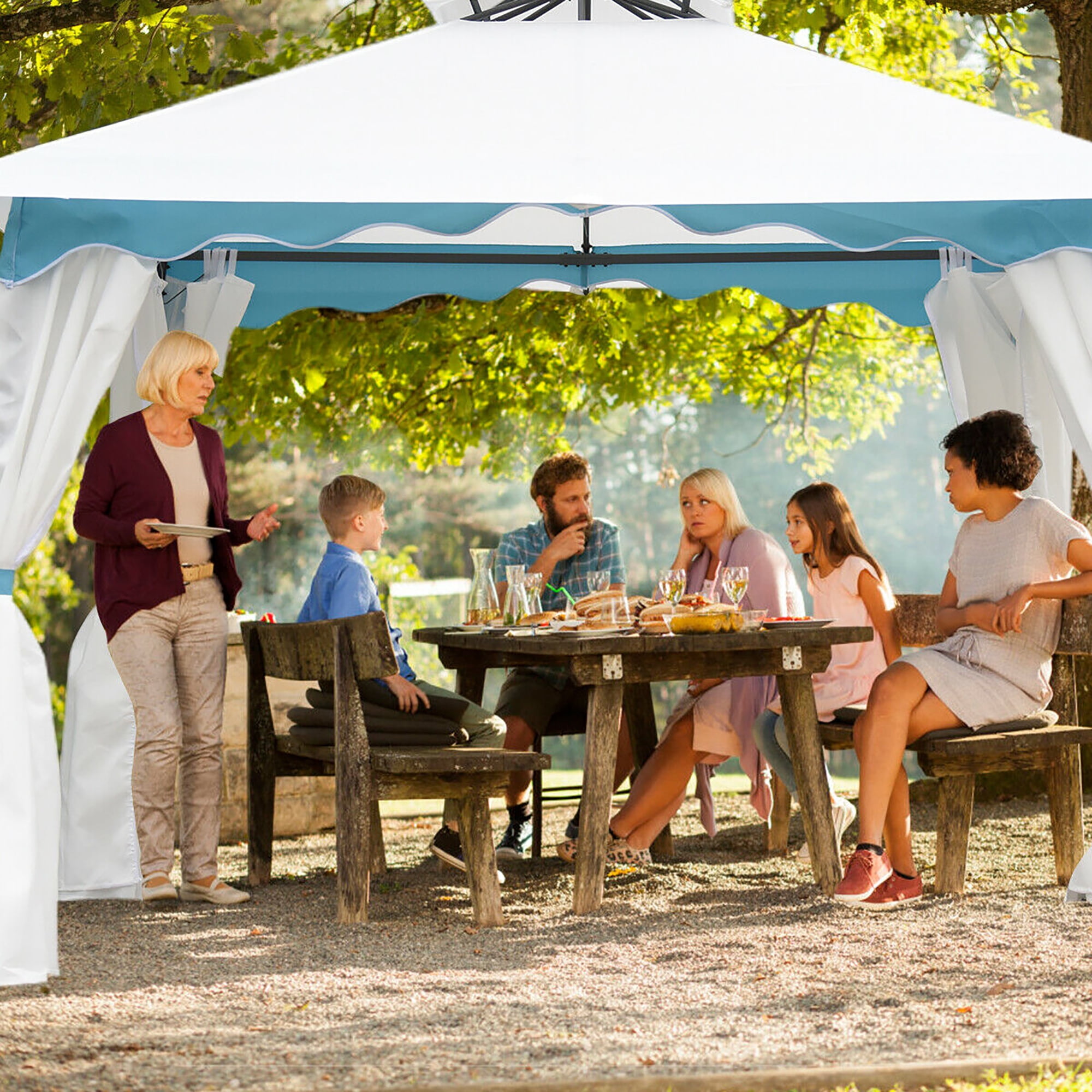 Costway 2 Tier 10'x10' Patio Gazebo Canopy Tent Steel Frame Shelter Awning W/Side Walls
