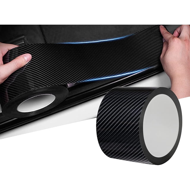 Adhesivo protector de fibra de carbono 5D para bordes de puertas de coche, película universal antiarañazos para parachoques (fibra de carbono negra, 7 cm x 5 m)
