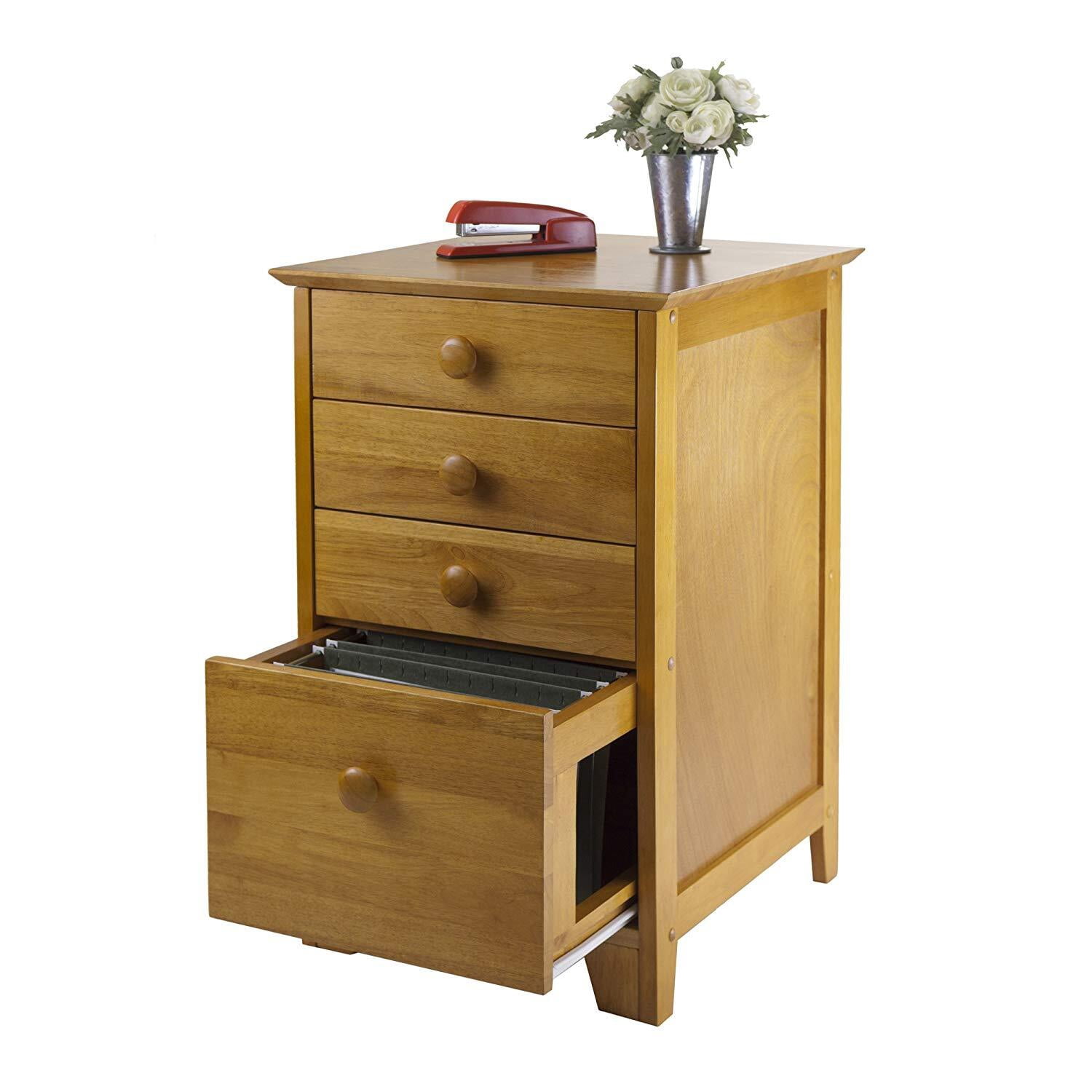 Filing Cabinet Storage - 4 Drawer Home Office Cabinet - Honey Pine Finish - 29"H x 18.75"W x 20"D