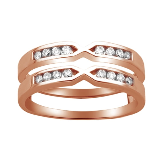 AFFY White Natural Diamond Solitaire Enhancer Guard Ring in 14k Rose Gold (1/4 Cttw)
