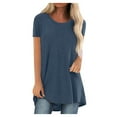 thumbnail image 1 of DPTALR Chemise Longue pour Femmes T-Shirt à Manches Courtes Tops Oversize Grandes Tailles Été Col Rond Blouse Décontractée Ample Tunique Basique, 1 of 5