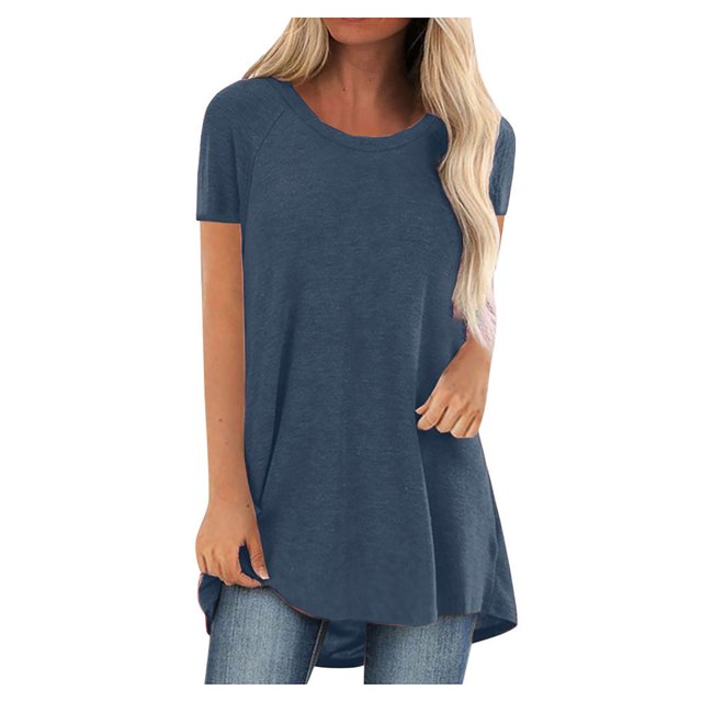 DPTALR Chemise Longue pour Femmes T-Shirt à Manches Courtes Tops Oversize Grandes Tailles Été Col Rond Blouse Décontractée Ample Tunique Basique