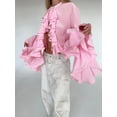 thumbnail image 4 of Camisa de gasa con volantes para mujer, blusa elegante con mangas acampanadas para mujer, ropa de otoño 2024 para mujer, 4 of 5