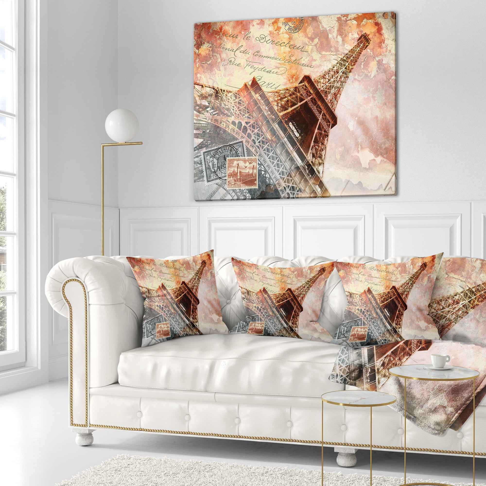 Designart Paris Eiffel TowerParis - Contemporary Throw Pillow - 16x16