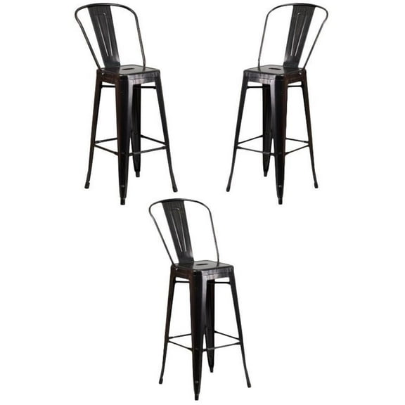 Home Square 30" Bar Stool in Black and Antique Gold - Set of 3