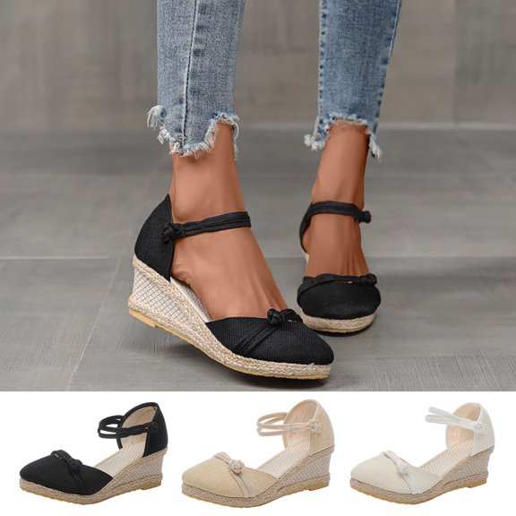 Jacenvly 2024 New Summer Ladies Shoes Platform Wedge Heel Closed Toe Sandals Casual Women's Sandals Beige Sandals for Women Clearance