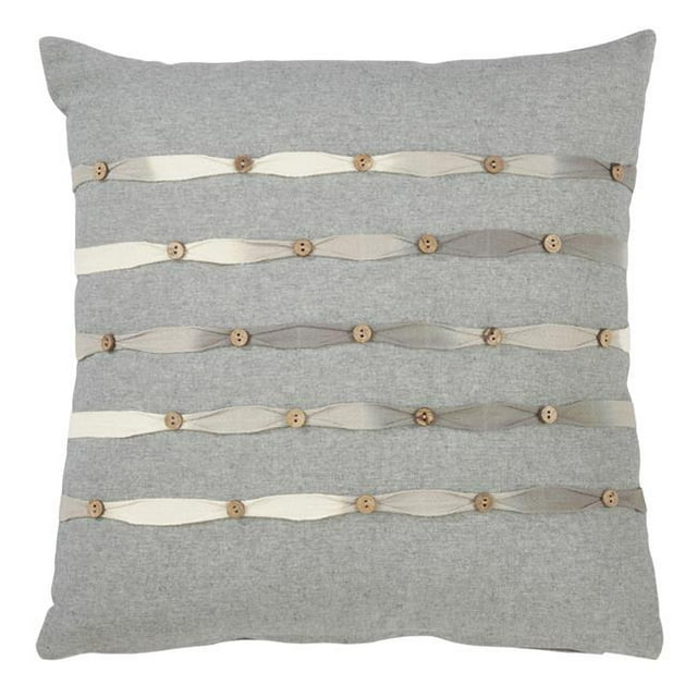 SARO 975.GY18S 18 in. Square Down Filled Button Work Throw Pillow Grey