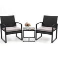 thumbnail image 6 of Melocadol 3 Piece Wicker Patio Bistro Set, Outdoor Rattan Set with Glass Top Coffee Table, Black Frame with Grey Cushions, 6 of 6