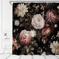 thumbnail image 2 of Black Floral Shower Curtain Retro Flower Blossom Rustic Rose Watercolor Peony Vintage Flowers Leaves Spring Plant Botanical Boho Gothic Fabric Bathroom Decor Set with Hooks(72"Wx84"H), 2 of 3