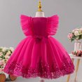 thumbnail image 6 of Efsteb Girls Lace Ruffle Sleeve Party Dress Kids Tulle Princess Gown with Sequin Hem for Birthdays and Special Events (Hot Pink,7-8 Years), 6 of 9