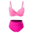 thumbnail image 4 of DHFJKG High Waist Bikini Set Women 2 Piece Swimsuits Twist Front Top And Swim Briefs Bottoms Solid Color Bathing Suit Trendy Beachwear, 4 of 5