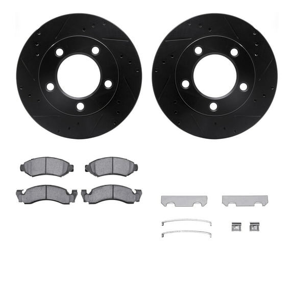 Dynamic Friction Company Front Brake Rotors-Drilled and Slotted-Black with Ultimate Duty Performance Brake Pads includes Hardware 8412-54009