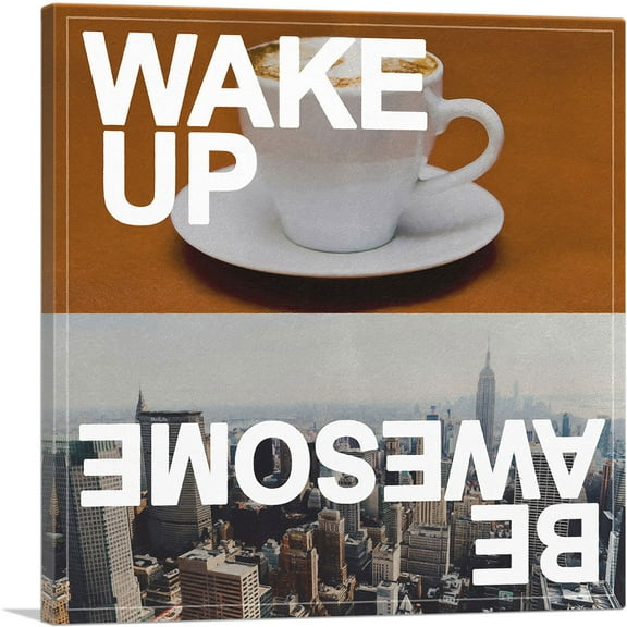 ARTCANVAS Wake Up Be Awesome Motivational Coffee Canvas Art Print - Size: 12" x 12" (0.75" Deep)