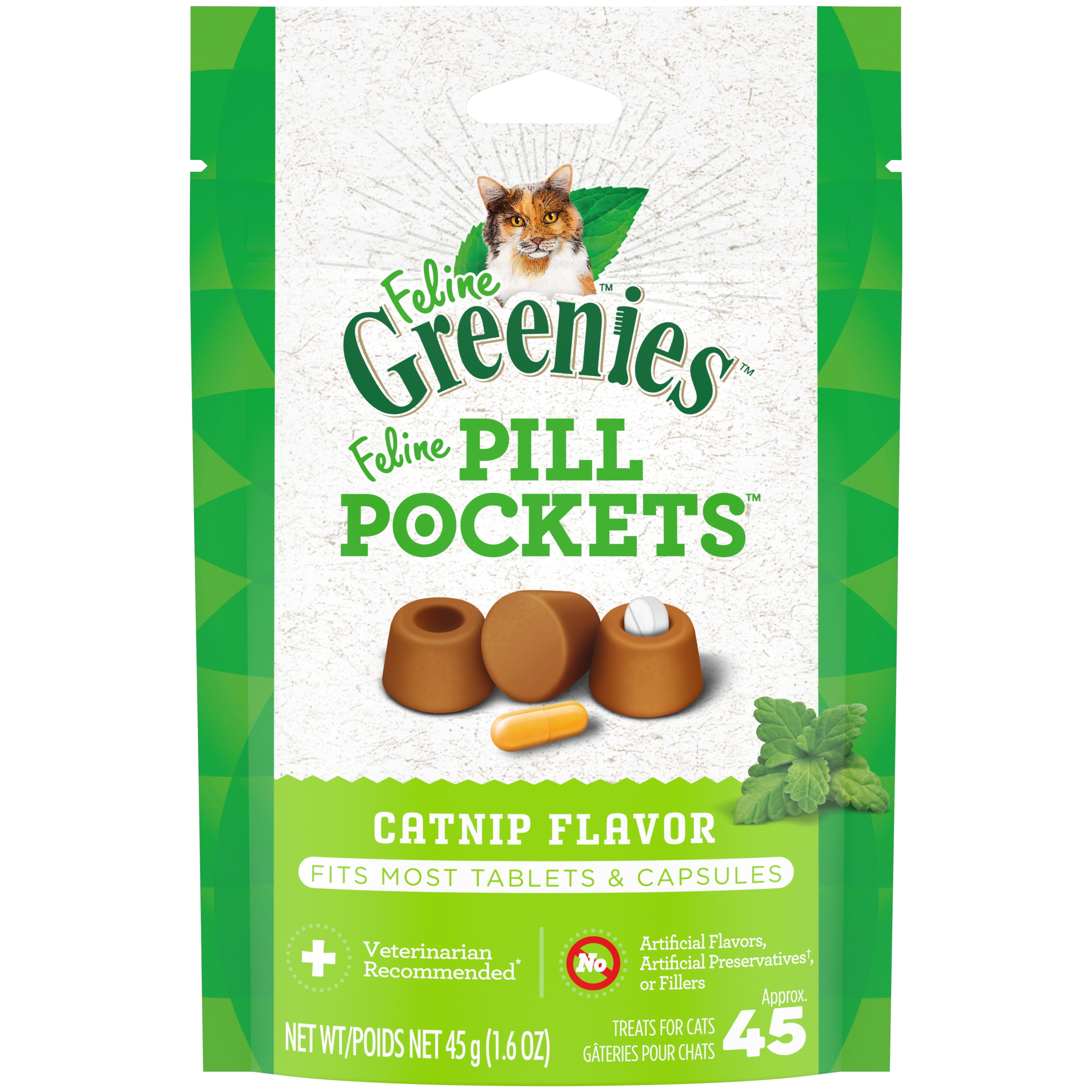 FELINE GREENIES Pill Pockets Catnip Flavor Soft Cat Treats, 1.6 oz. Pack (45 Treats)