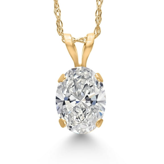 Gem Stone King 14K Yellow Gold Lab Grown Diamond Pendant Necklace for Women | 0.70 Cttw | Gemstone April Birthstone | Oval 7X5MM | DEF Color | VVS-VS Clarity | With 18 inch Chain