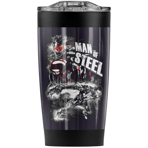Superman Man Of Steel Scratchy Steel Stainless Steel Tumbler 20 oz Coffee Travel Mug/Cup, Vacuum Insulated & Double Wall with Leakproof Sliding Lid | Great for Hot Drinks and Cold Beverages