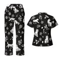thumbnail image 2 of Yspwyqan Womens Medical Scrub Sets Size XL, White Cat Floral V-Neck Scrub Top and Straight Leg Pants 2PCS, Lightweight Breathable Shirts with 6 Pockets for Salon Spa Work, 2 of 7