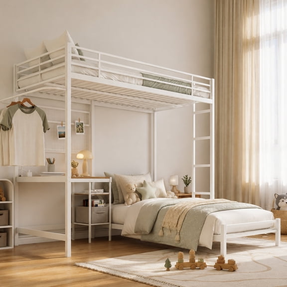 Alvantor Bunk Bed Twin over Twin for Kids, Metal Bunk Bed with Desk White
