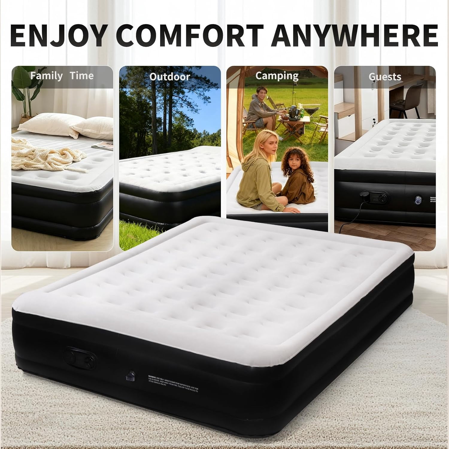 Air Mattress Queen with Built-in Pump, Upgraded 18 inch Raised Comfort Quick Inflatable Blow Up Bed with Carrying Bag,Camping Home & Guests,660LB Max