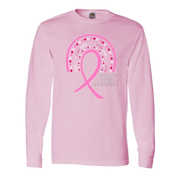 Inktastic Breast Cancer Awareness Rainbow Ribbon with Hearts Long Sleeve T-Shirt