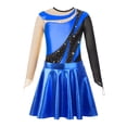 thumbnail image 3 of inlzdz Sheer Mesh Long Sleeve Gymnastics Leotards for Girls Sparkle Ballet Dance Skating Costume Royal Blue 8, 3 of 7