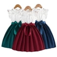 thumbnail image 2 of Qudderr Robe pour Fille 4-7 Ans pour Enfants Été Décontractée Robe d'Été Tout-Petit Robe Unie à Empiècements avec Ceinture en Ruban pour Filles, 2 of 9