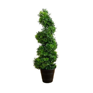 Nearly Natural 3ft. UV Resistant Boxwood Spiral Topiary Artificial Tree in Decorative Planter (Indoor/Outdoor)