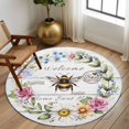 thumbnail image 2 of Large Round Rug 8Ft Washable Non-Slip, Spring Daisy Circle Area Rugs for Living Room Bedroom, Pink Flowers Wreath Leaves Farmhouse White Wood Indoor Floor Mats Carpet Runner for Home Decor, 2 of 8
