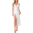 thumbnail image 2 of INSPIRAR CHIC Camisón largo de satén para mujeres con escote en V, tirantes de espagueti, lencería de encaje sexy, camisones de noche L Blanco, 2 of 6