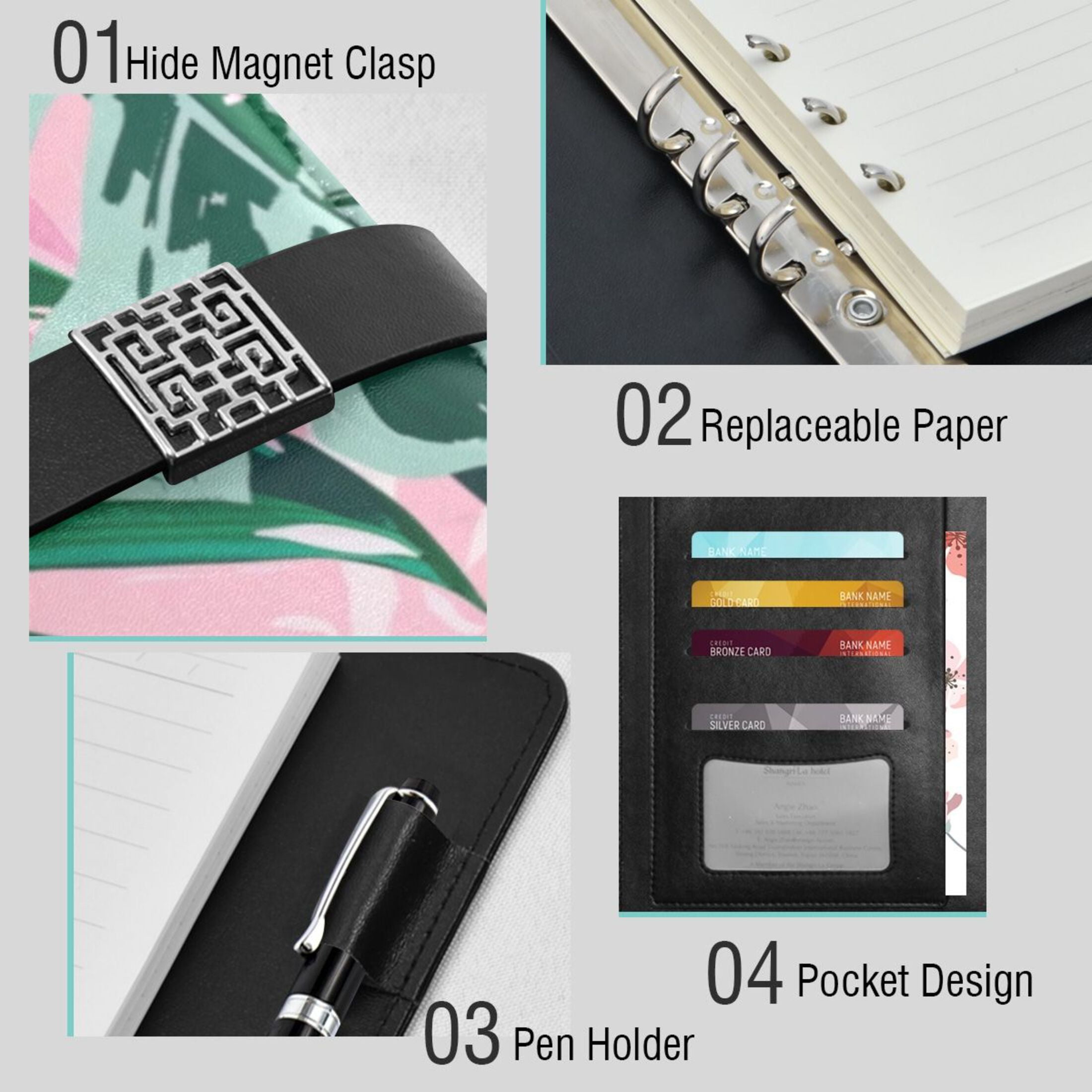Leather Planner Leather Notebook Notebook Journal Binder Design Pen Pocket Design Convenient for Storage Hawaiian Leaf