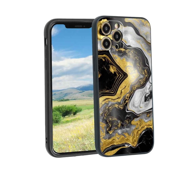 Compatible with iPhone 12 Pro Max Phone Case, Golden-Marble-155 Case Men Women, Flexible Silicone Shockproof Case for iPhone 12 Pro Max