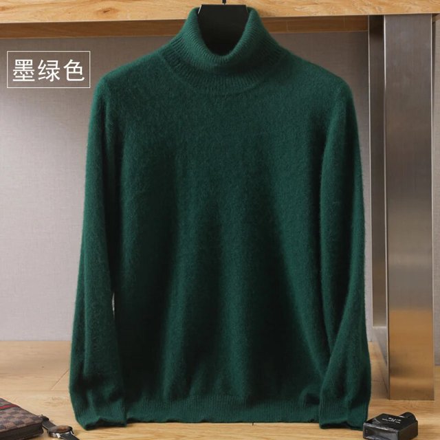 Autumn/Winter New Men's 100% Pure Wool Cold Resistant Clothing High Polo Collar Solid Color Pullover Fashion Sweater