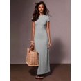 thumbnail image 3 of Womens Grey Casual Round Neck Short Sleeve Long Maxi T-Shirt Dress, 3 of 6