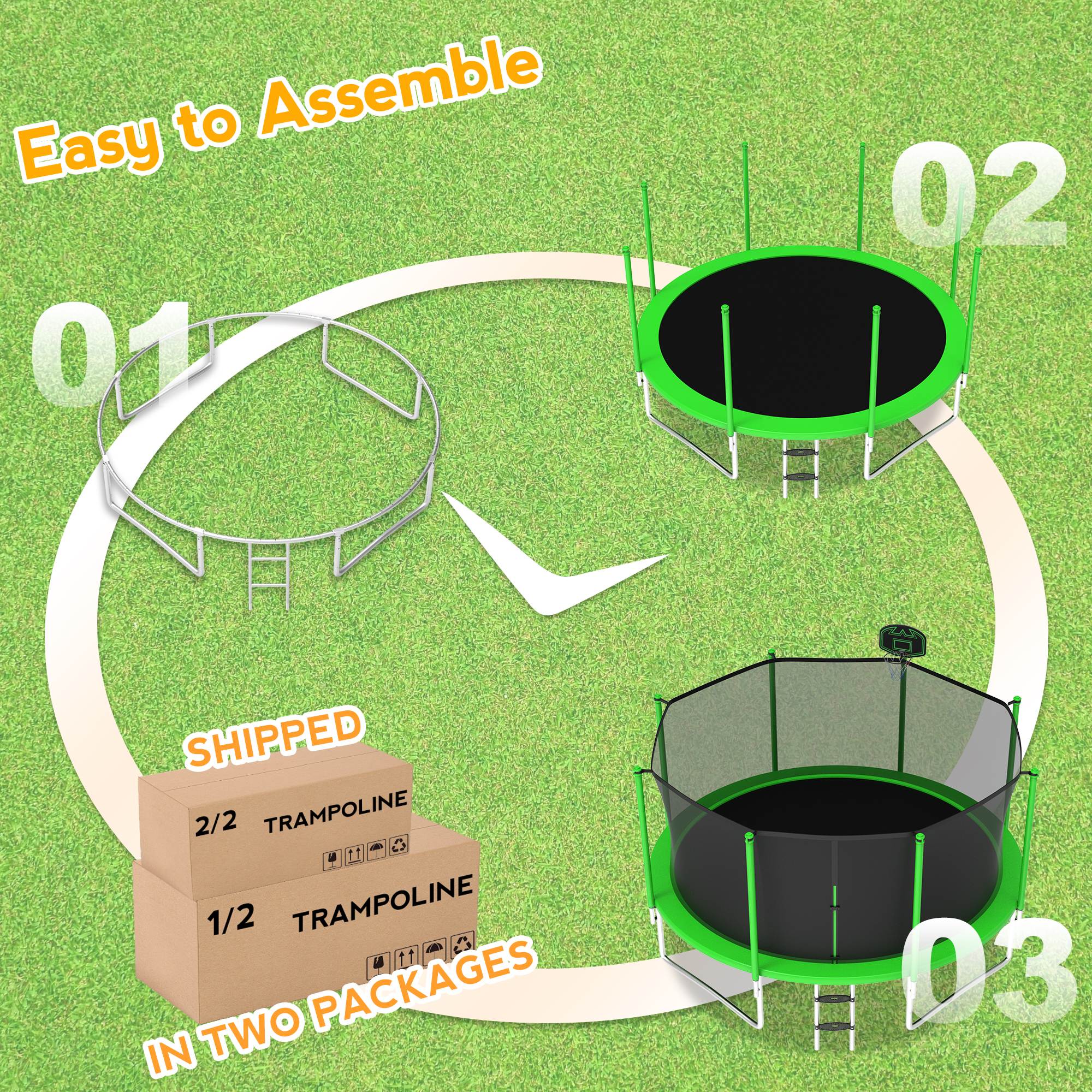 XMIKA Trampolines 14FT 15FT 16FT, Trampolines for 4-6 Kids/1-2 Adults, 1400LBS Outdoor Trampolines with Enclosure Net, Basketball Hoop, Ladder, Heavy Duty Recreational Trampoline, Fast Assembly