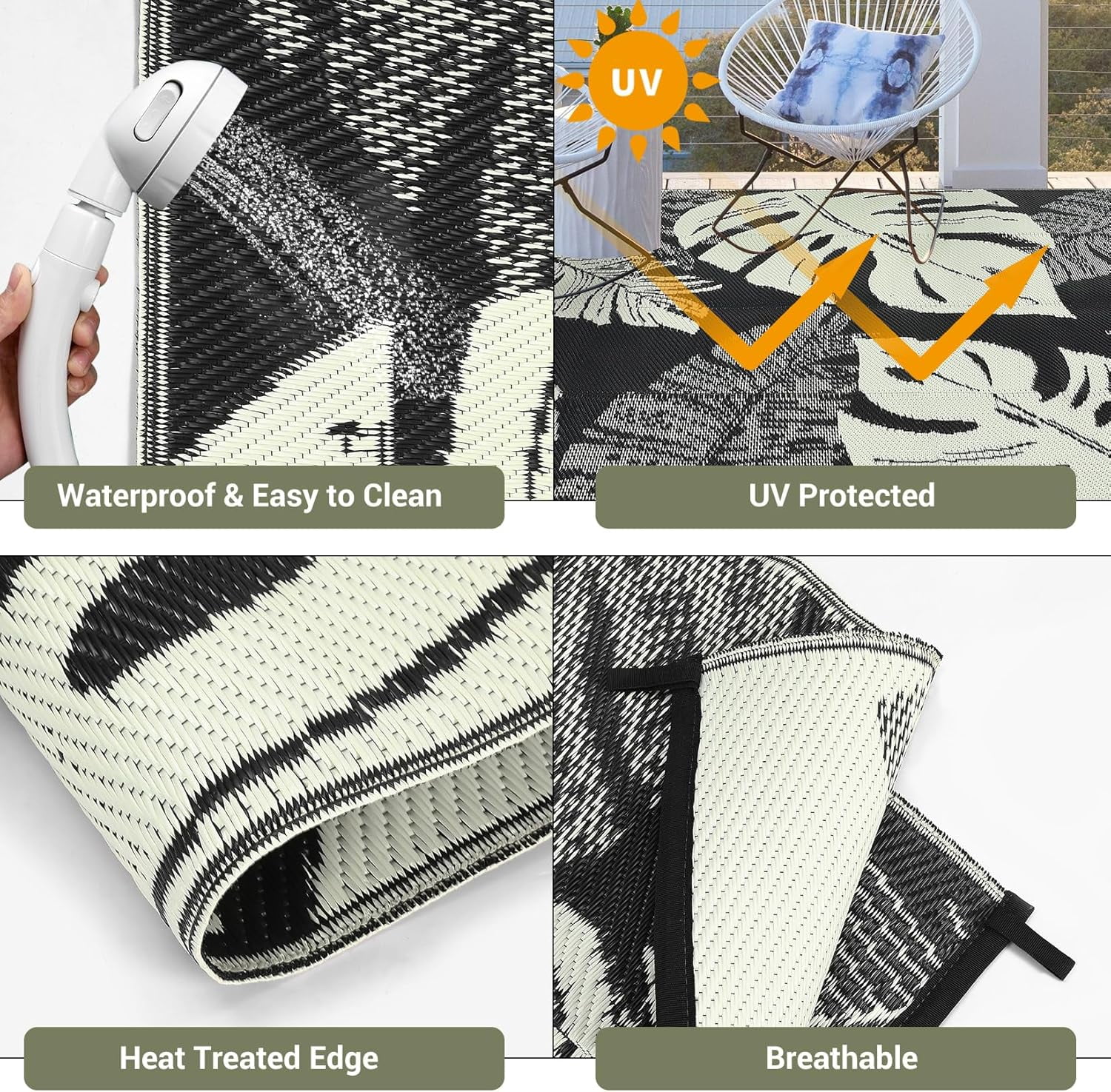 5*8ft/6*9ft/9*12ft/8*10ft/9*18ft/10*14ft/10*20ft Plastic Straw Rug Outdoor Rug Modern Leaves Area Rug Waterproof Patio Rug Outdoor Camping Rug for RV Porch Deck Camper Balcony Backyard