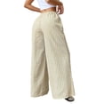 thumbnail image 6 of Women Drawstring Striped Pants Loose Wide Leg Trousers Casual Low Waist Pants Comfy Lounge Pants Blue & Blue Yellow M, 6 of 10