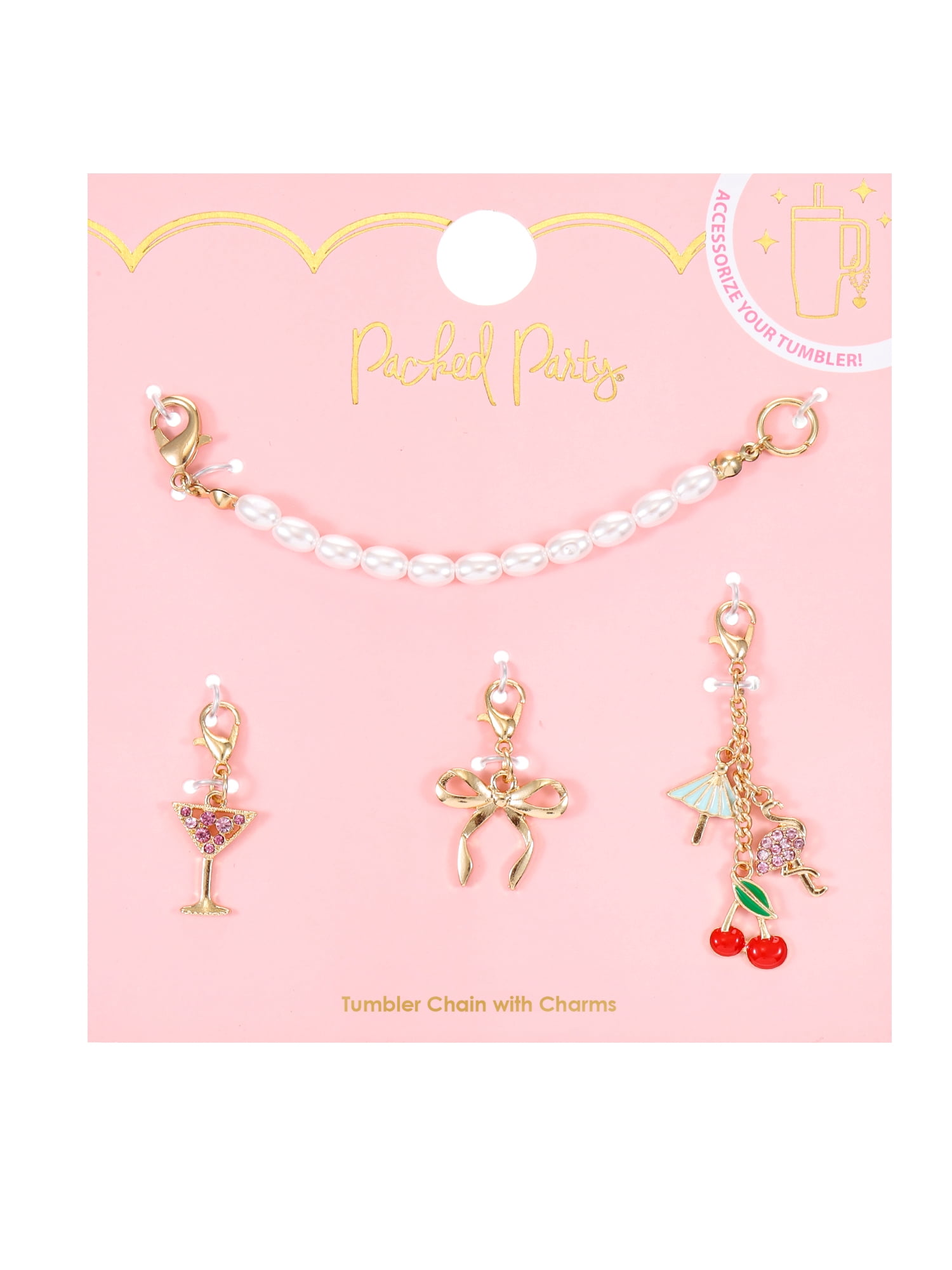 Packed Party Pretty in Pink Drink Charm Set, Drink Charm and Accessory, 4 Pieces