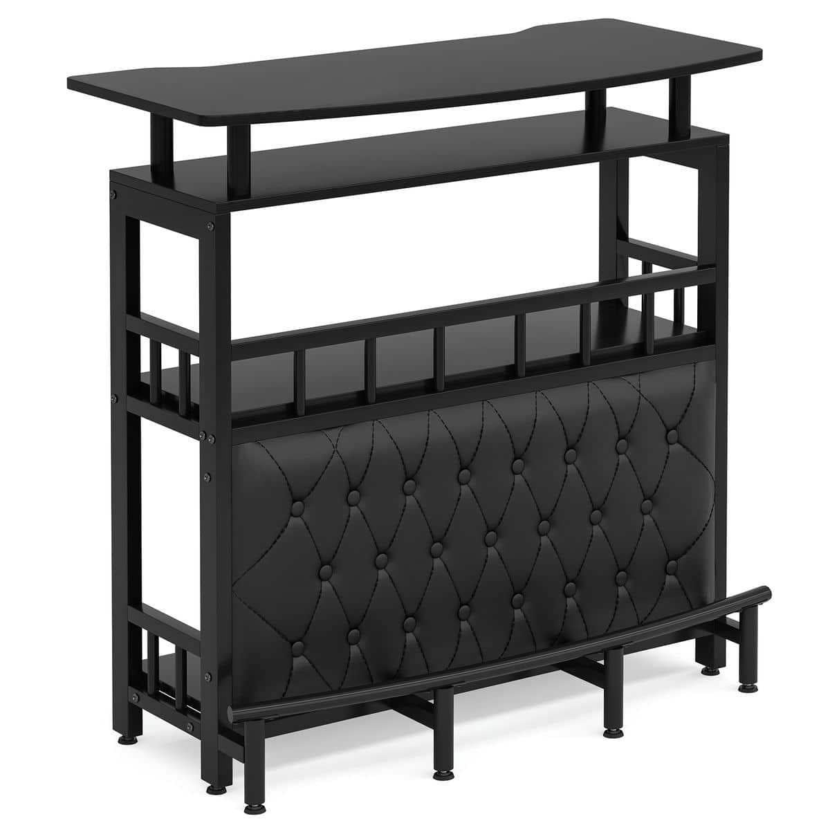 Spaco Multi-Functional Bar Unit, Bar Table with Metal Frame and Leather-Like Panel, Perfect for Indoor as Home, Bar, Kitchen, Black