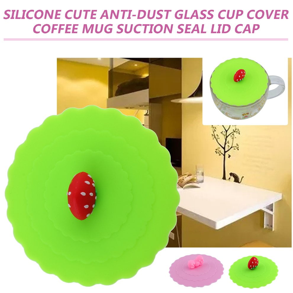 Green Cute Anti-Dust Silicone Glass Cup Cover Coffee Mug Suction Seal Lid Cap Silicone Airtight Love Spoon Novelty