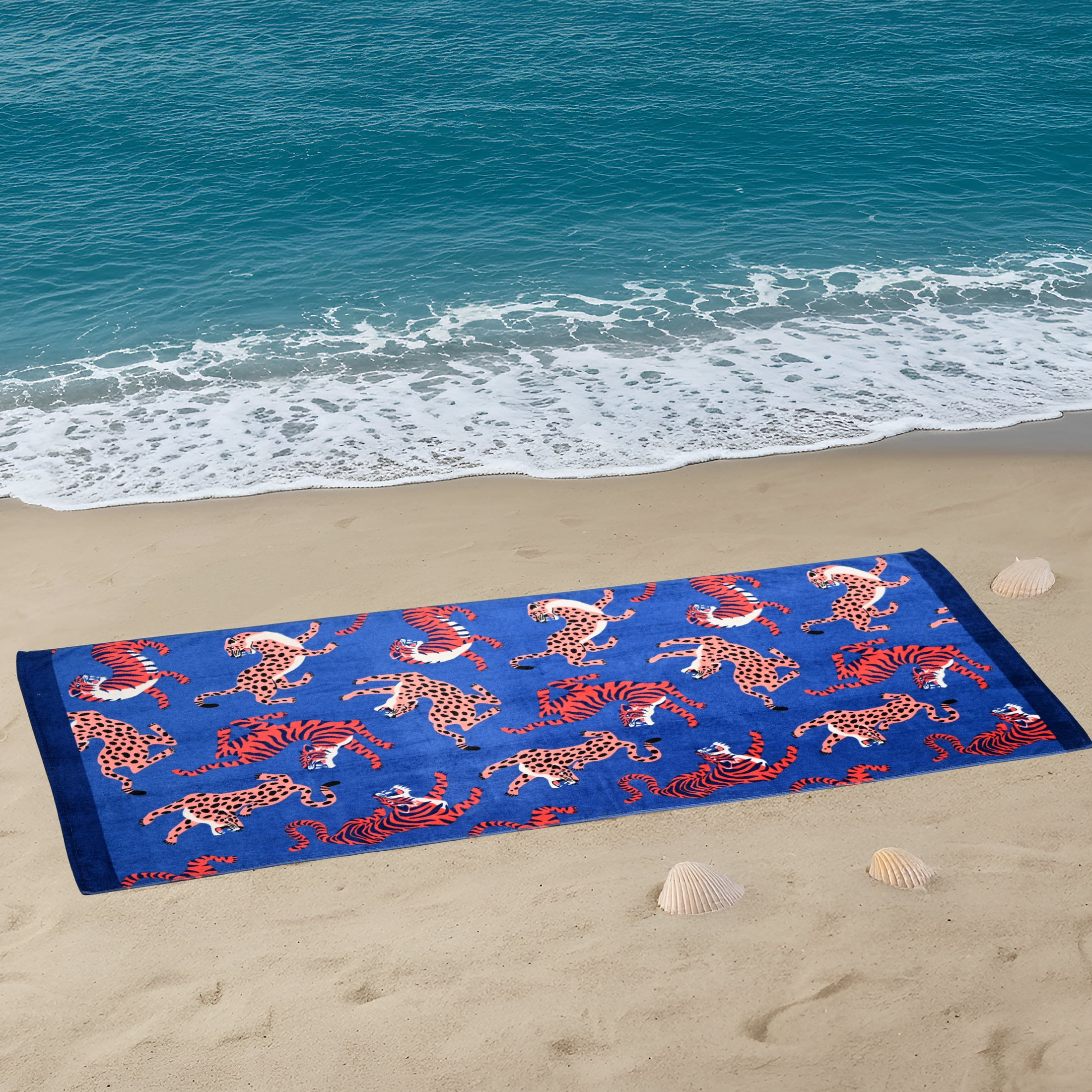 Mainstays Oversized Cotton Blend Blend Beach Towel, 36 x 72 in, Jungle Cat