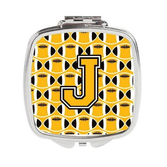 Carolines Treasures  Letter J Football Black - Old Gold & White Compact Mirror