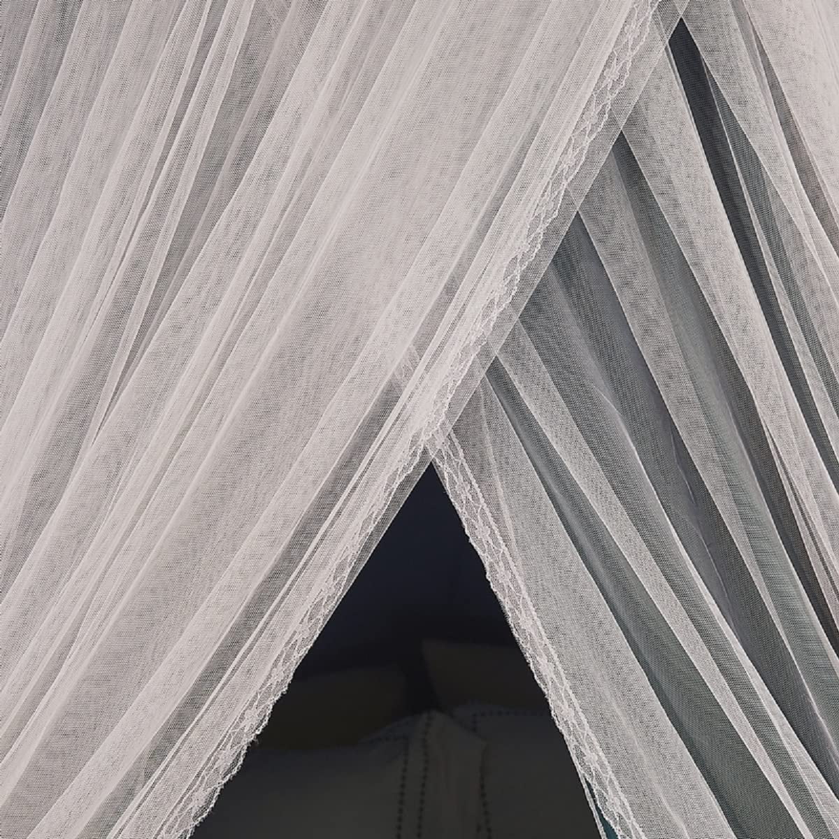 Luxurious Bed Canopy for Girls & Adults - Double Layer Princess Canopy with Lace, Round Dome Mosquito Netting for Queen/King Bed Tent (Peacock Blue)