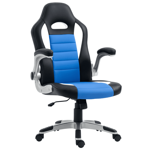 HOMCOM Chaise de Jeu de Course en Cuir PU Chaise d'Ordinateur avec Accoudoirs Relevables