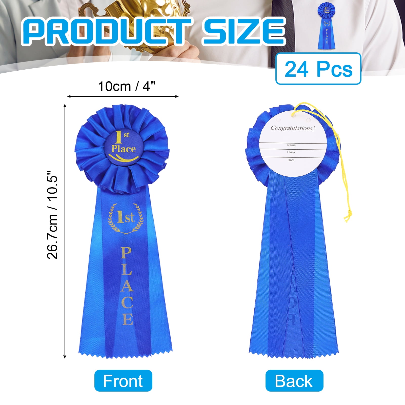 Uxcell 24 Pcs Award Ribbons, 1st Place Winner Recognition Ribbon for Competition Sports Event, Blue