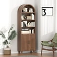 thumbnail image 2 of PPorfamilia 71" Arched Bookshelf, 6-Tier Cabinet Bookcase with Doors and Open Display Shelves, Walnut, 2 of 9