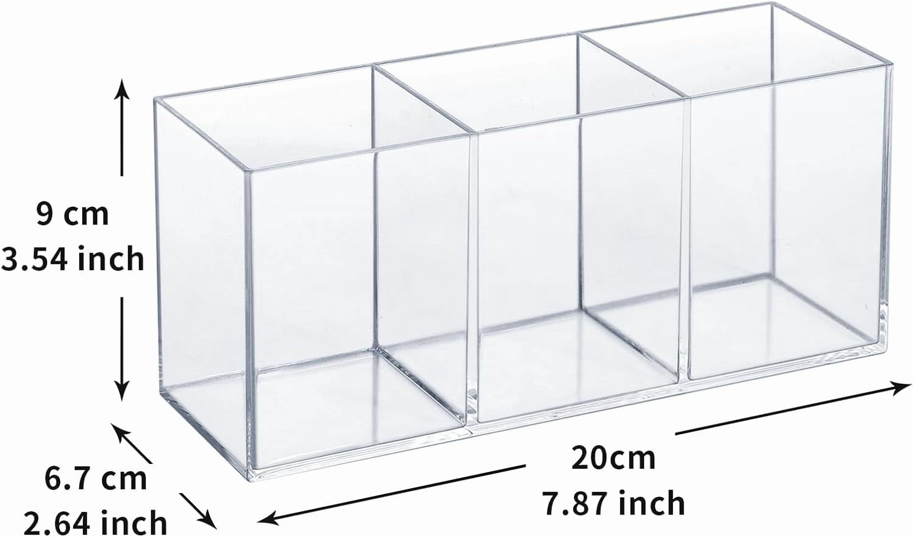 Acrylic Pen Holder 3 Compartments, Clear Pencil Organizer Cup for Countertop Desk Accessory Storage， Perfect for Office, Bedroom, and Bathroom Storage