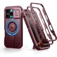 thumbnail image 1 of Pour iPhone 16 Pro Max Étui Magnétique avec Cache Coulissant pour Caméra & Support Réglable & Protecteur d'Écran Intégré, Étui Pare-Chocs Robustes - Noir Nuit, Rouge Vin, 1 of 5