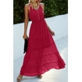 thumbnail image 4 of Vestido PRETTYGARDEN Maxi sin mangas con escote en V rojo profundo Talle S, 4 of 5