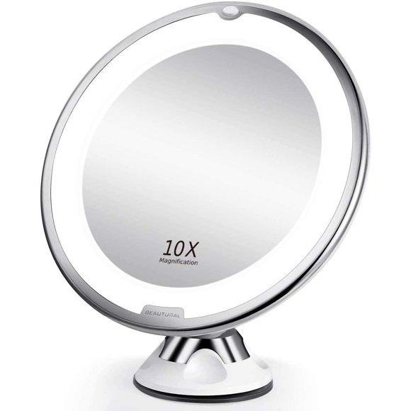 BEAUTURAL Miroir de Maquillage Grossissant 10X avec Éclairage LED